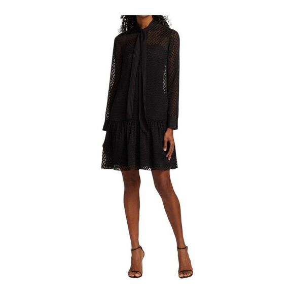 Akris punto Black Polka Dot Tieneck Shift Dress Size 8 NWT - Picture 1 of 13